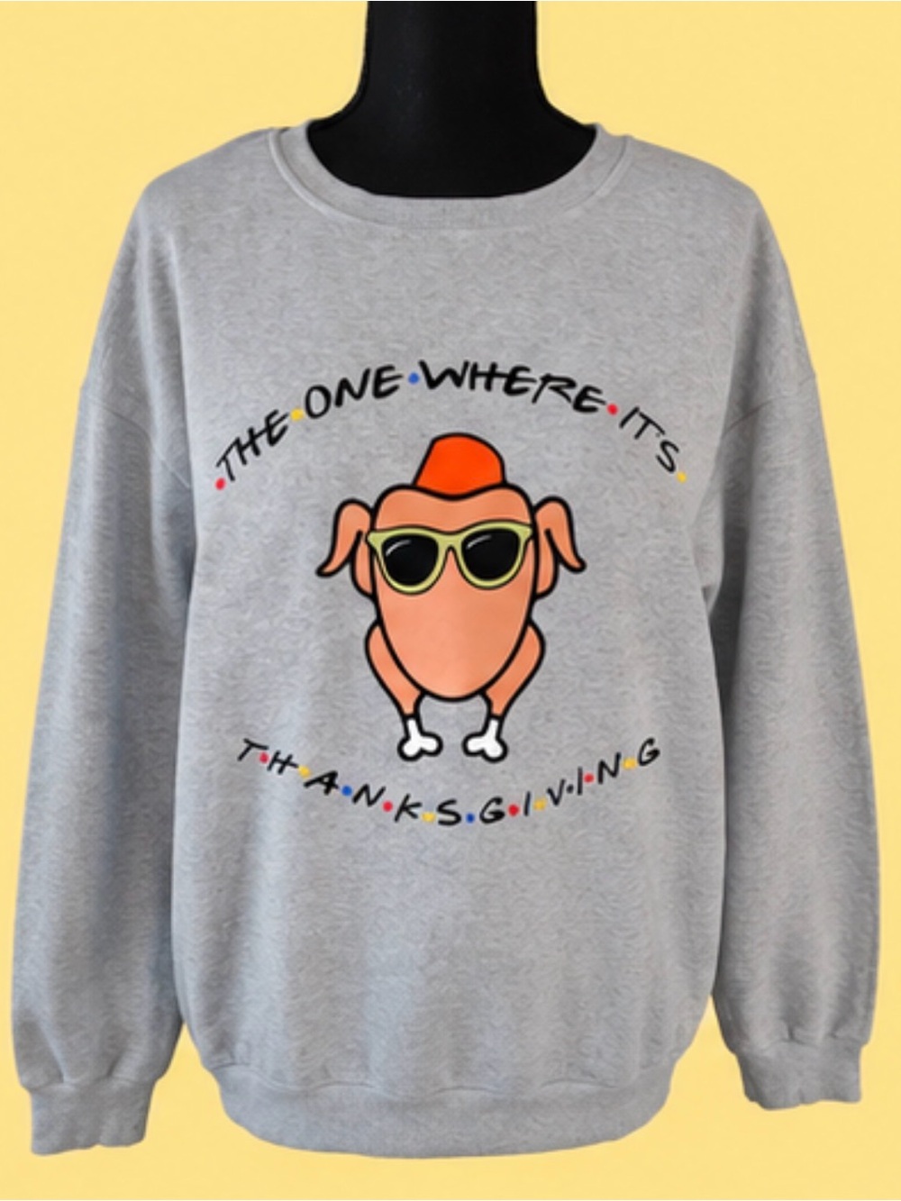 “The One Where It’s Thanksgiving” unisex grey graphic crewneck sweatshirt